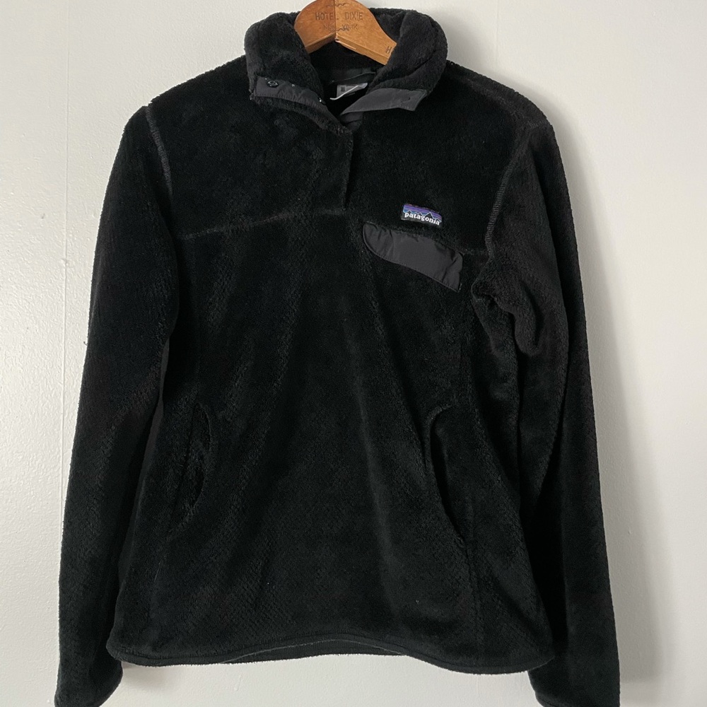 Patagonia Women's Re-Tool Snap-T Fleece Pullover Pockets Polartec Black Medium